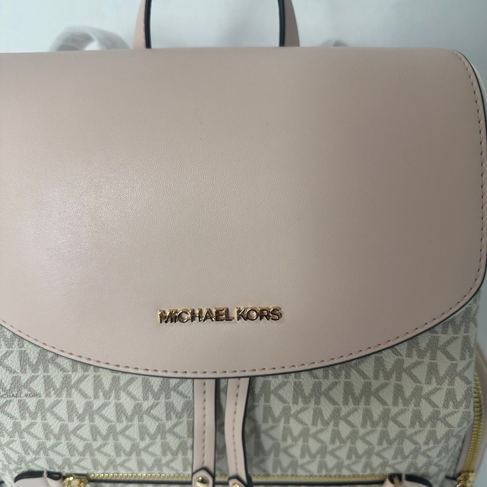 Michael Kors Jet Set Large Logo Backpack Powder Blush/ Vanilla - New - Picture 4 of 11
